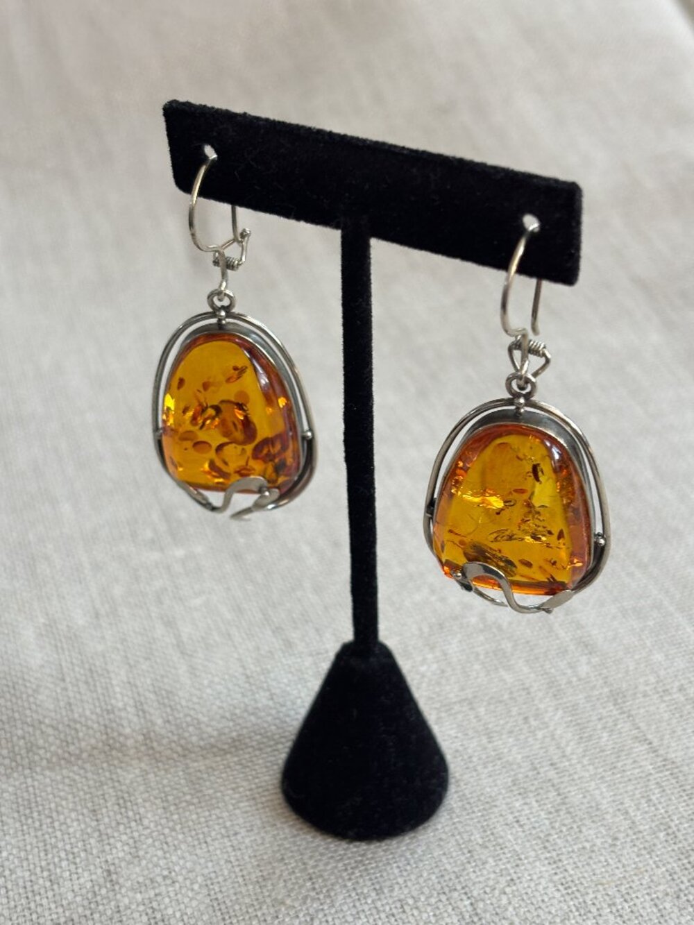 Vintage Baltic Amber Sterling Silver Drop Earrings Handmade in Estonia 🇪🇪